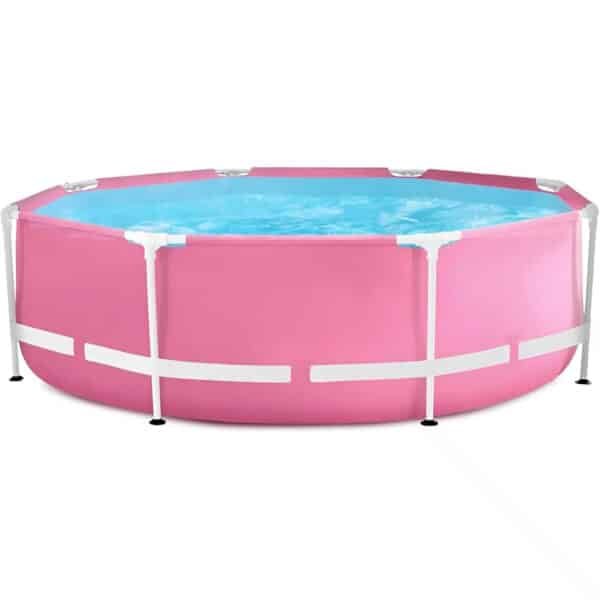 28290EH 8 Feet by 30 Inches Easy to Assemble Large Round Metal Frame Above Ground Swimming Pool with Dual Suction Outlet Fittings, Pink