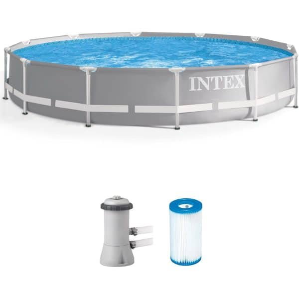 Intex 26711EH Prism Frame Premium Above Ground Swimming Pool Set: 12ft x 30in – Includes 530 GPH Cartridge Filter Pump – SuperTough Puncture Resistant – Rust Resistant – 1718 Gallon Capacity
