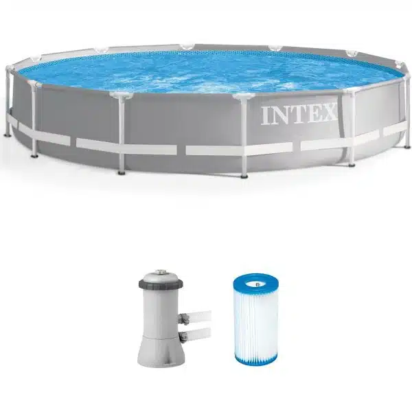 Intex 26711EH Prism Frame Premium Above Ground Swimming Pool Set: 12ft x 30in – Includes 530 GPH Cartridge Filter Pump – SuperTough Puncture Resistant – Rust Resistant – 1718 Gallon Capacity