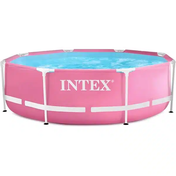 Intex 28290EH 8 Feet by 30 Inches Easy to Assemble Large Round Metal Frame Above Ground Swimming Pool with Dual Suction Outlet Fittings, Pink