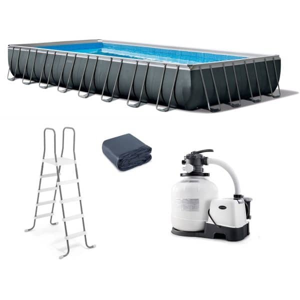 Intex 18′ x 9′ x 52″ Ultra XTR™ Rectangular Frame Pool Set with Sand Filter Pump