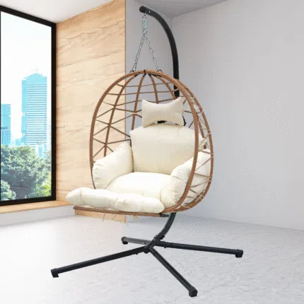 Hanging Egg Chair with Stand & Leg RestOutdoor w/ Swinging Chair Indoor Woven
