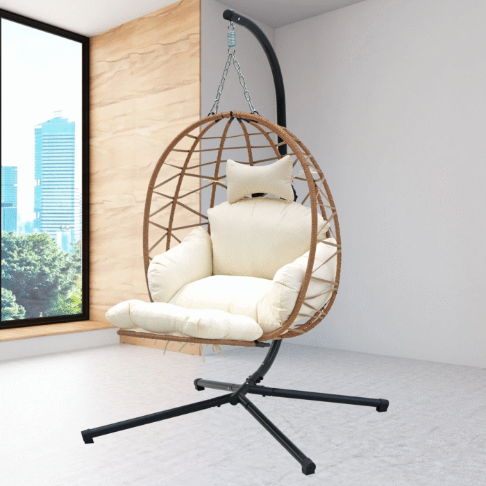 Hanging Egg Chair with Stand & Leg RestOutdoor w/ Swinging Chair Indoor Woven - Image 1