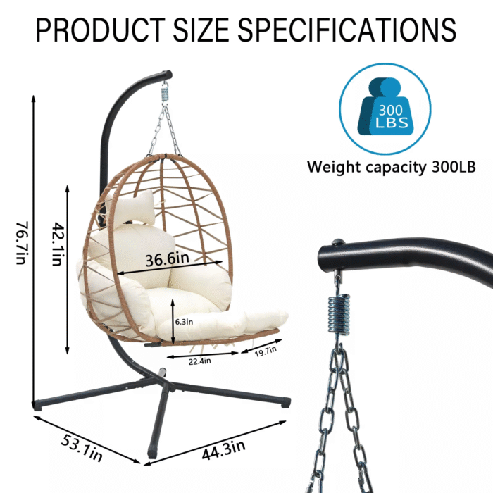 Hanging Egg Chair with Stand & Leg RestOutdoor w/ Swinging Chair Indoor Woven - Image 2