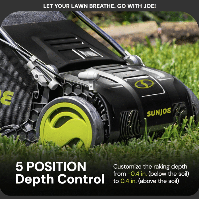 Sun Joe Electric Lawn Dethatcher & Scarifier with 13.2-Gal Bag, 13 Amp, 15 Inch, Black/Green - Heavy Duty Gardening Machine and Equipment for Lawn, Yard, and Grass, AJ805E - Image 3