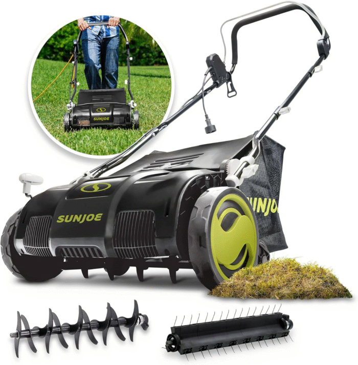 Sun Joe Electric Lawn Dethatcher & Scarifier with 13.2-Gal Bag, 13 Amp, 15 Inch, Black/Green - Heavy Duty Gardening Machine and Equipment for Lawn, Yard, and Grass, AJ805E - Image 6