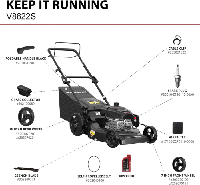 PowerSmart Self Propelled Gas Lawn Mower 22-inch with 170cc 4-Cycle OHV Engine RWD Single-Speed 2-in-1 Mulch and Bagger - Image 9