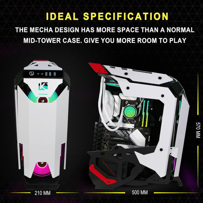 KEDIERS C650 Mech PC Case - ATX Tower Gaming Computer Case with Tempered Glass,White Visit the KEDIERS Store - Image 6