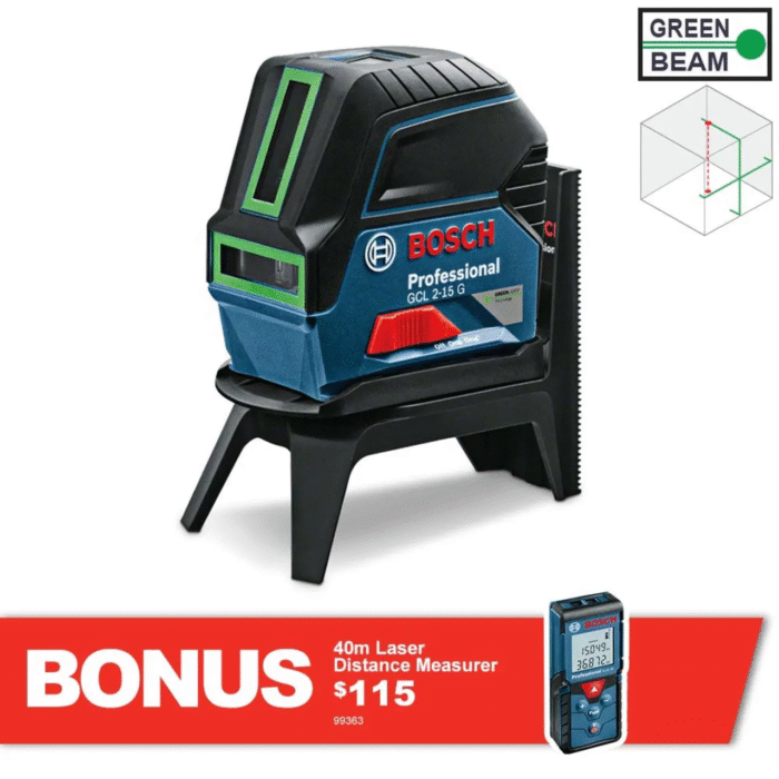 BOSCH Cross Line Laser Level with Plumb Green Beam GCL2-15G 0601066J00 - Image 3