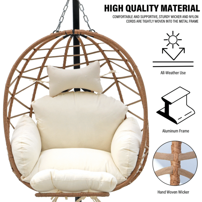 Hanging Egg Chair with Stand & Leg RestOutdoor w/ Swinging Chair Indoor Woven - Image 4