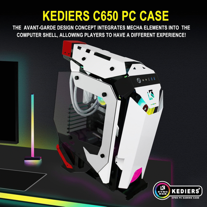 KEDIERS C650 Mech PC Case - ATX Tower Gaming Computer Case with Tempered Glass,White Visit the KEDIERS Store - Image 2