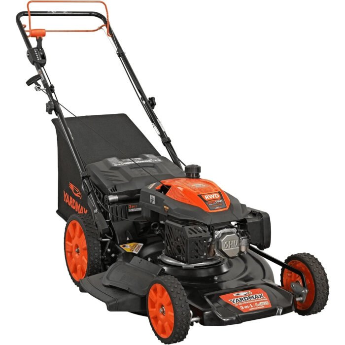 YARDMAX 22 in. 201cc Select PACE 6 Speed CVT High Wheel RWD 3-in-1 Gas Walk Behind Self Propelled Lawn Mower, Black - Image 1