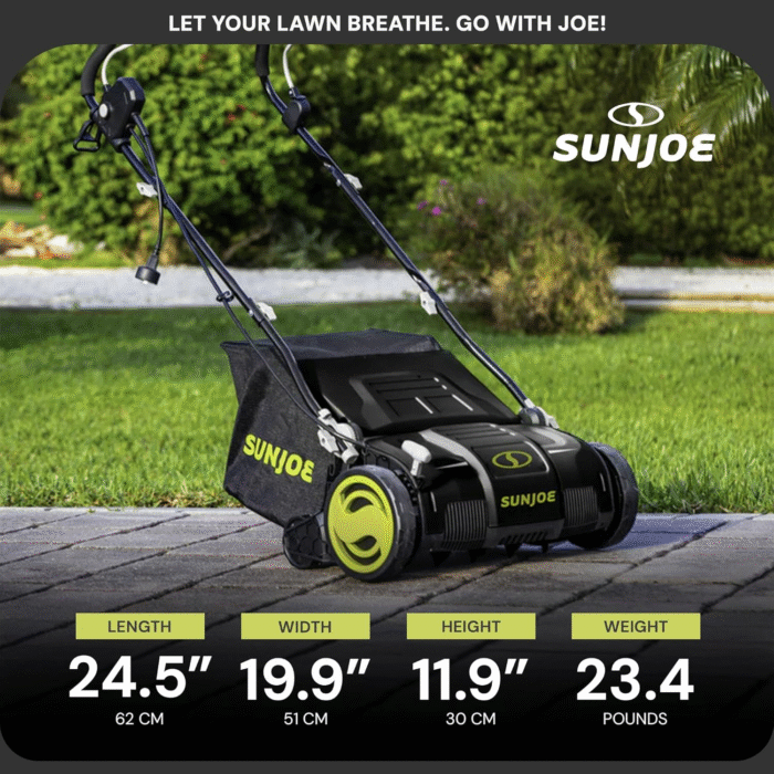 Sun Joe Electric Lawn Dethatcher & Scarifier with 13.2-Gal Bag, 13 Amp, 15 Inch, Black/Green - Heavy Duty Gardening Machine and Equipment for Lawn, Yard, and Grass, AJ805E - Image 5