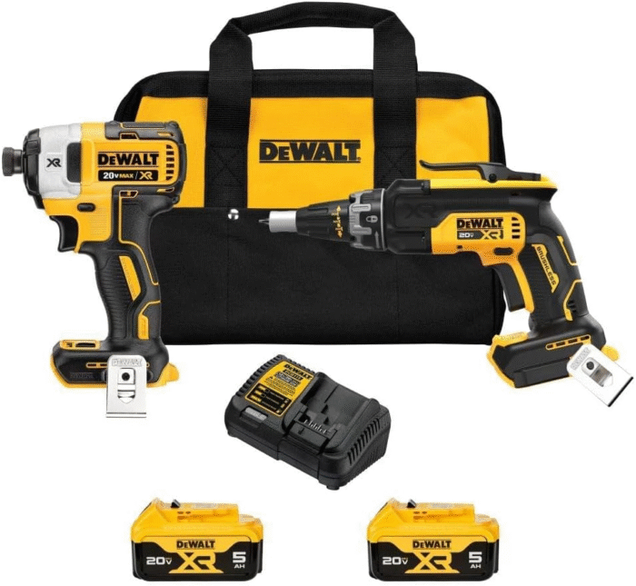 DEWALT 20V MAX XR Drywall Screwgun and Impact Screwdriver Kit, 2.0 Amp Hour (DCK267D2) - Image 1