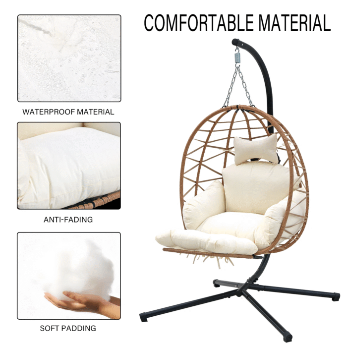 Hanging Egg Chair with Stand & Leg RestOutdoor w/ Swinging Chair Indoor Woven - Image 3